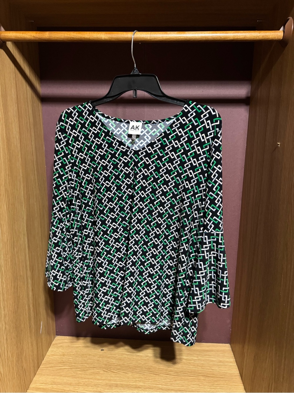 AK Anne Klein Geometric Print Top Petite Large Green Black